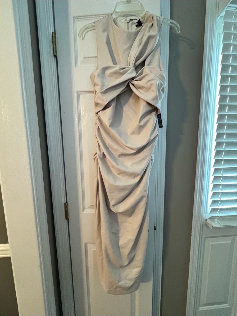 Express Cream Twist-Front Ruched Midi Dress